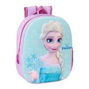 Mochila infantil Safta Frozen 3D - Asa de mão / Suporte lateral para garrafa / 27x33x10 cm / Rosa e azul