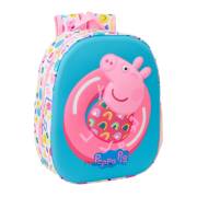 Mochila infantil Safta Peppa Pig 3D - Asa de mão / Suporte lateral para garrafa / 27x33x10 cm /Rosa