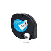 Etiquetas compatíveis Dymo LetraTag S0721730 - preto / metálico - 12mm x 4m (91208)