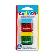 Pack de 2 mini afia lápis Carioca - 2 orifícios / Com depósito / Tampa de segurança na lâmina / Cores sortidas
