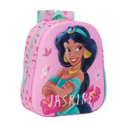 Mochila infantil Safta Jasmine 3D - Asa de mão / Suporte lateral para garrafa / 27x33x10 cm / Rosa