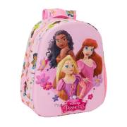 Mochila infantil Safta Princesas Disney 3D - Asa de mão / Suporte lateral para garrafa / 27x33x10 cm / Rosa