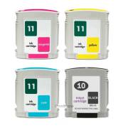Pack 4 tinteiros compatíveis Hp 10 preto + HP 11 cores