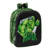Mochila de creche Safta Hulk 3D - Asa de mão / Compartimento principal com fecho / 22x27x10 cm / Preto e verde