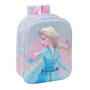 Mochila de creche Safta Frozen 3D - Asa de mão / Compartimento principal com fecho / 22x27x10 cm / Azul claro