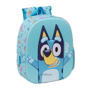 Mochila infantil Safta Bluey 3D - Asa de mão / Suporte lateral para garrafa / 27x33x10 cm / Azul claro