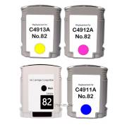 Pack 4 tinteiros compatíveis Hp 10 preto + HP 82 cores