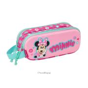 Estojo Safta Minnie Mouse 3D - 2 Compartimentos - Asa de Mão - 21x8x6cm - Rosa