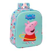 Mochila de creche Safta Peppa Pig 3D - Asa de mão / Compartimento principal com fecho / 22x27x10 cm / Azul claro