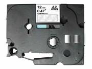 Fita laminada compatível Brother tze135 - texto branco / fundo transparente - 12mm x 8m