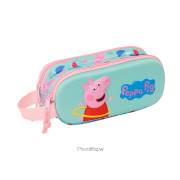 Estojo Safta Peppa Pig 3D - 2 Compartimentos - Asa de Mão - 21x8x6cm - Azul Claro