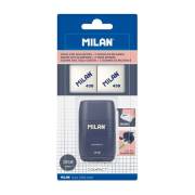 Afia lápis Milan Compact Serie 1918 com 2 borrachas - Duplo / Lâmina de segurança / Azul Escuro