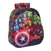 Mochila infantil Safta Avengers 3D - Asa de mão / Suporte lateral para garrafa / 27x33x10 cm / Preto