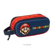 Estojo Safta Super Mario 3D - 2 Compartimentos - Asa de Mão - 21x8x6cm - Vermelho e Azul
