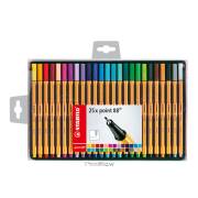 Pack 25 Marcadores Stabilo Point 88 de Ponta Fina - traço de 0,4mm / cores sortidas