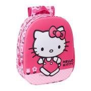 Mochila infantil Safta Hello Kitty 3D - Asa de mão / Suporte lateral para garrafa / 27x33x10 cm / Rosa