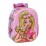 Mochila infantil Safta Barbie 3D - Asa de mão / Suporte lateral para garrafa / 27x33x10 cm / Rosa