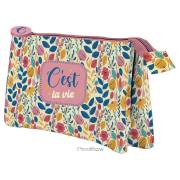 Estojo escolar Dohe Cest la Vie - 3 compartimentos / Fecho duplo com puxador de borracha