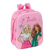 Mochila de creche Safta Barbie 3D - Asa de mão / Compartimento principal com fecho / 22x27x10 cm / Rosa